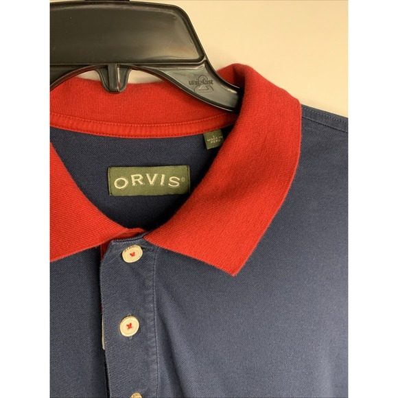 Vintage Orvis Men's SS Polo Shirt Sz Large Golf Outdoors Red White Blue Cotton - Picture 3 of 6